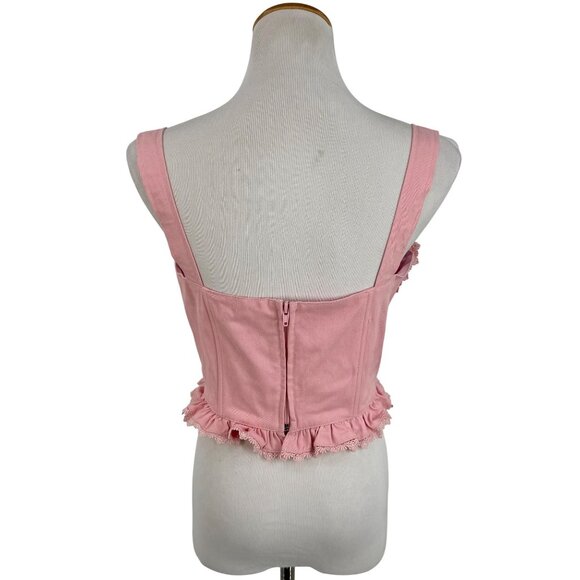 Sugar Thrillz Pink Embroidered Floral Under Bust Crop Top • Coquette Soft Goth L - Picture 6 of 14